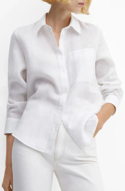 Mango Women's 100% Linen Long Sleeve Shirt In Off White