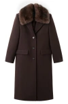 Mango Lips Wool Blend Coat With Faux Fur Collar In Brown