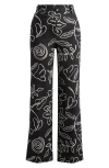 Mango Liza Print Wide Leg Pants In Black