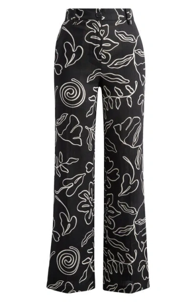 Mango Liza Print Wide Leg Pants In Black
