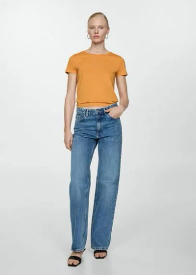Mango Logo Cotton T-shirt Mustard In Yellow