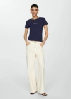 Mango Logo Cotton T-shirt Navy In Blue