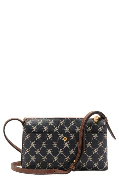 Mango Logo Faux Leather Crossbody Bag In Navy