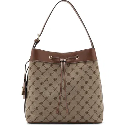 Mango Logo Jacquard Bucket Bag In Brown