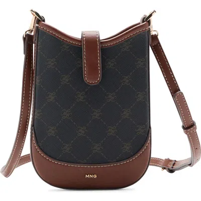 Mango Logo Print Crossbody Phone Bag In Brown