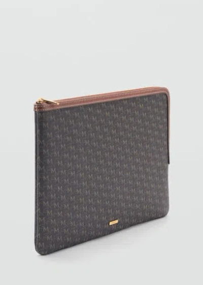 Mango Logo Print Laptop Case Brown