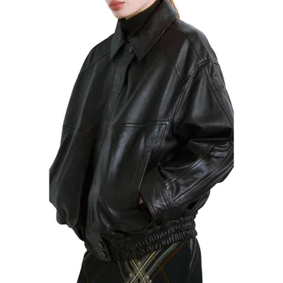 Mango London Oversize Leather Jacket In Black