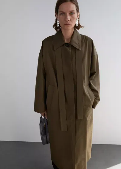 Mango Long Cotton Trench Coat With Concealed Buttons In Medium Brown