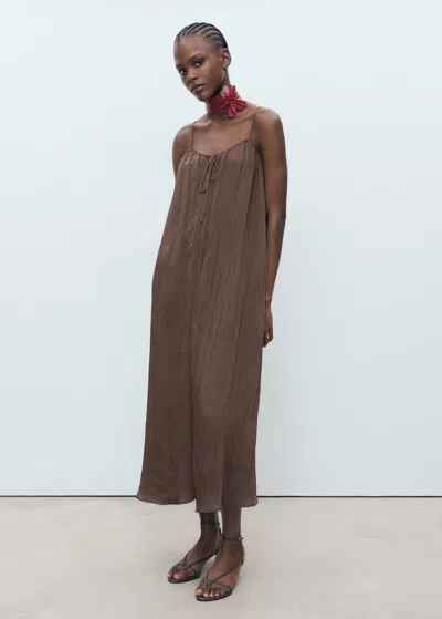 Mango Long Creased Effect Dress In Brown
