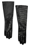 Mango Long Croc Embossed Leather Gloves In Black