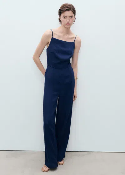 Mango Long Denim-effect Jumpsuit Dark Blue
