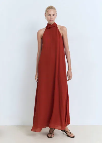 Mango Long Dress With Bow Neck Burnt Orange In Red