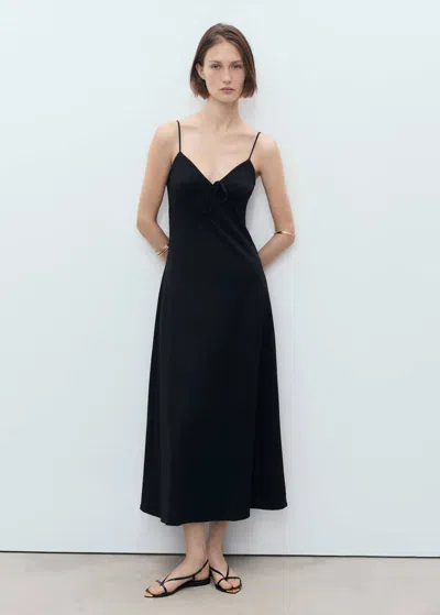 Mango Long Dress With Bow Neckline Black
