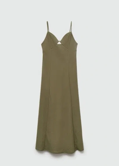 Mango Long Dress With Straps Khaki