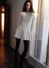 Mango Long Flared Knit Dress Ecru In Ecru