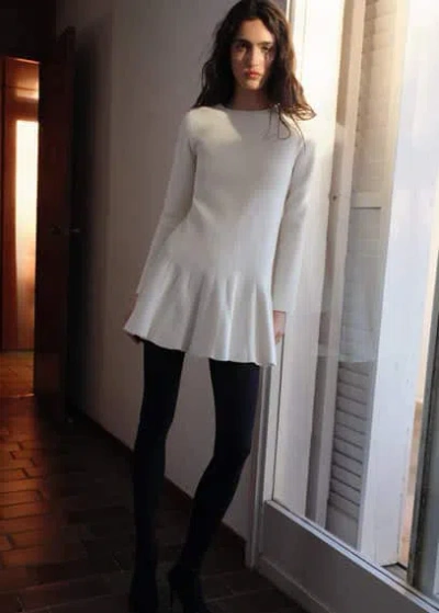 Mango Long Flared Knit Dress Ecru