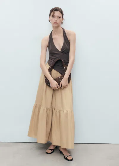 Mango Long Flared Skirt Beige