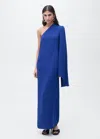 Mango Long Flared Sleeve Column Dress In Blue
