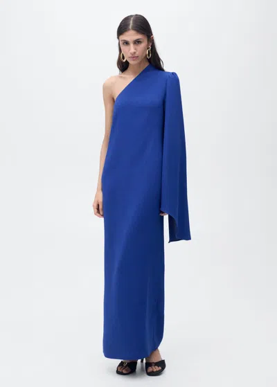 Mango Long Flared Sleeve Column Dress In Blue