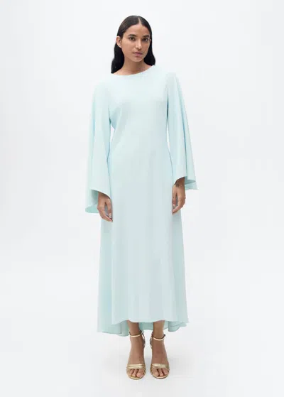 Mango Long Flared Sleeve Dress Sky Blue