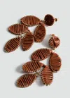 Mango Long Floral Design Earrings Burnt Orange