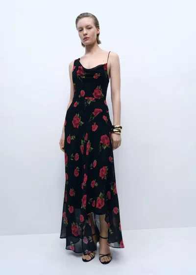Mango Long Floral-print Dress Black