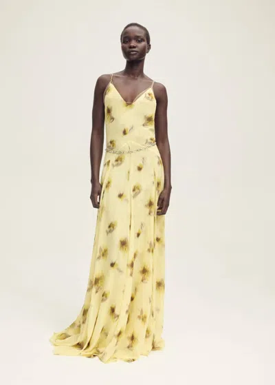 Mango Capsule Chiffon Maxi Dress With Godets In Pastel Yellow