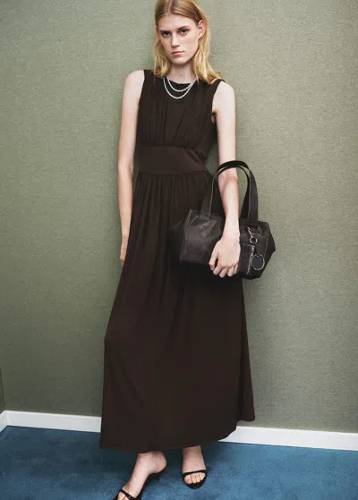 Mango Long Gathered Dress Brown