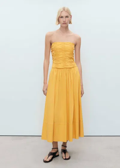 MANGO JUPE LONGUE FRONCÉE MOUTARDE - FEMME - 44 - MANGO