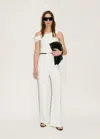 Mango Long Jumpsuit With Asymmetric Neck Off White