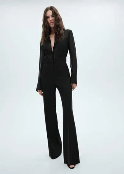 Mango Long Jumpsuit With Combined Design Black