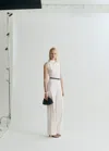 Mango Long Jumpsuit With Draped Neck And Belt Off White