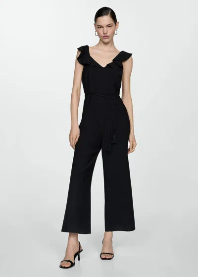 Mango Long Jumpsuit With Tassel Belt Black