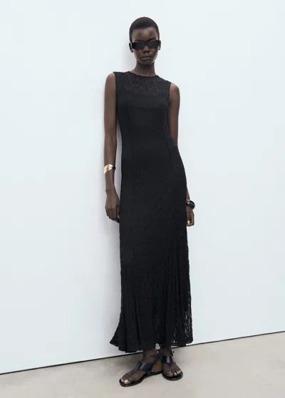Mango Long Lace Dress Black