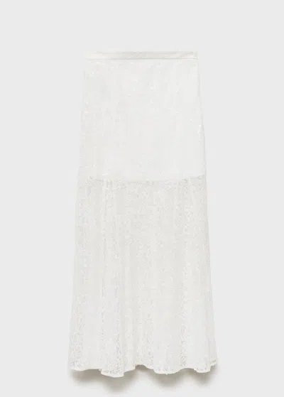 Mango Jupe Longue En Dentelle Blanc - Femme - Xl -