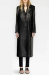 Mango Long Leather Coat In Black