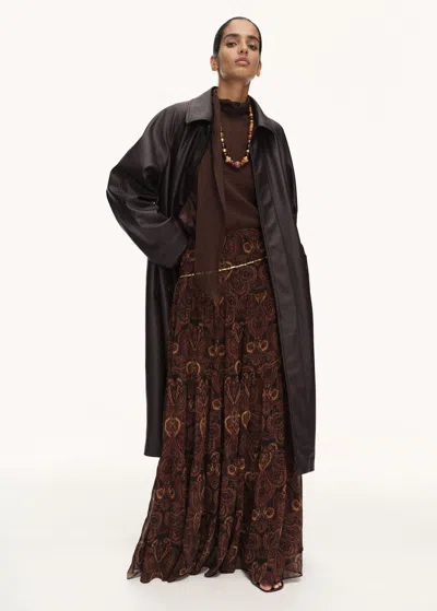 Mango Long Leather-effect Trench Coat In Brown