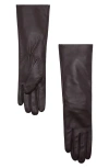 Mango Long Leather Gloves With Faux Fur Trim In Brown