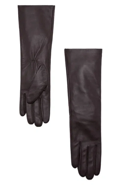 Mango Long Leather Gloves In Brown
