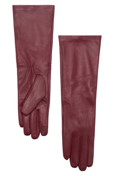 Mango Long Leather Gloves In Burgundy