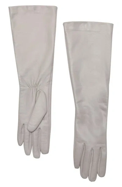 Mango Long Leather Gloves In Gray