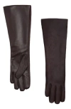 Mango Long Leather Gloves With Faux Fur Trim In Brown
