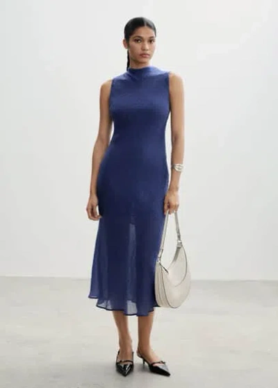 Mango Robe Longue Lyocell In Bleu