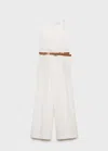Mango Long Lyocell Jumpsuit With Belt Off White In Off White