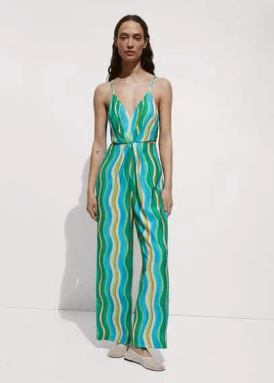 Mango Long Printed Jumpsuit Green