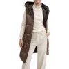 Mango Long Quilted Water Repellent Hooded Puffer Vest In Medium Brown