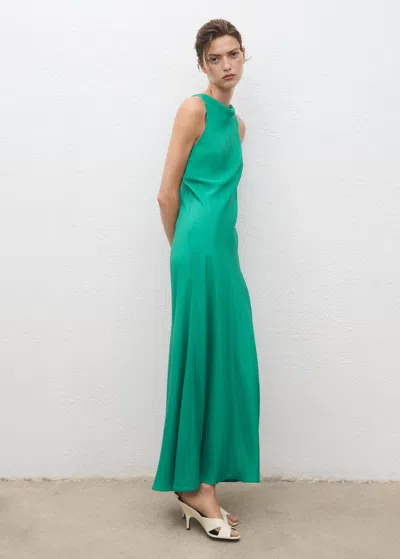 Mango Long Satin Dress Green