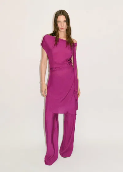 Mango Long Satin Top With Flower Detail Purple