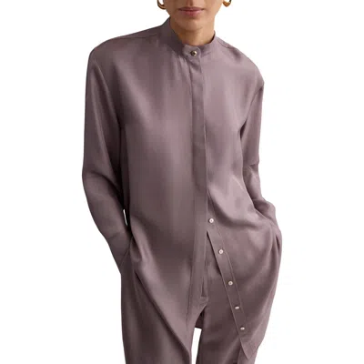 Mango Long Shirt With Stand Collar In Purple
