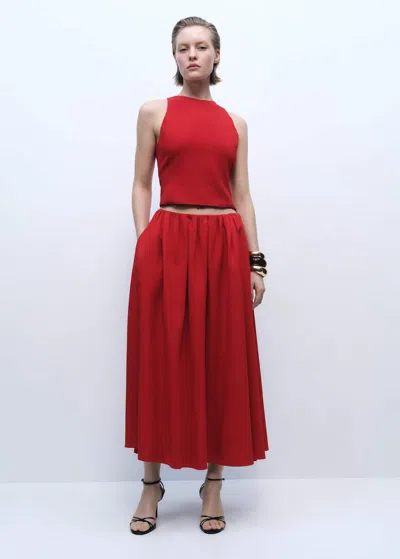 Mango Long Skirt With Gathered Waist Red